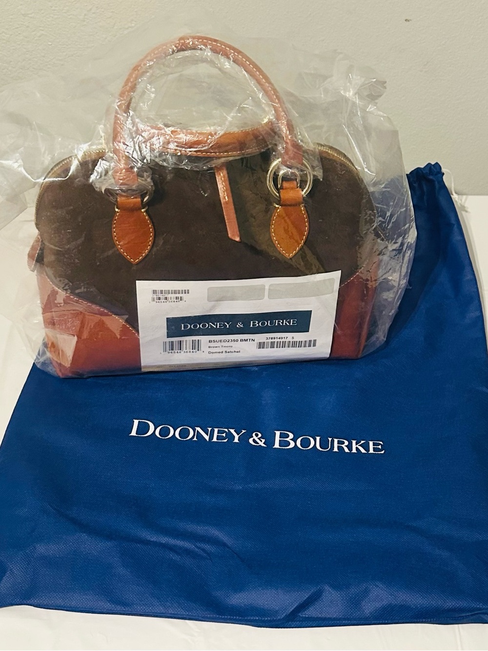 Dooney & Bourke Brown Tmoro & Tan Suede with
 Leather-Trim Satchel Bag NWT